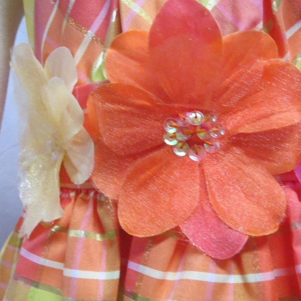 Bonnie Jean Girls‎ Plaid Flower Applique Formal Dress Size 4T Coral Party Spring